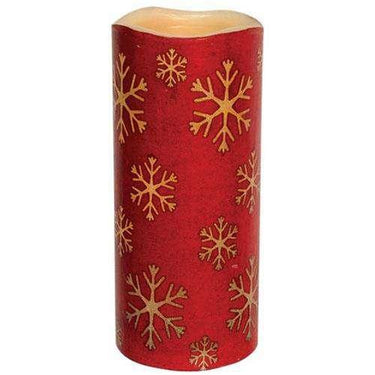 Red Snowflake Print LED Pillar - The Fox Decor
